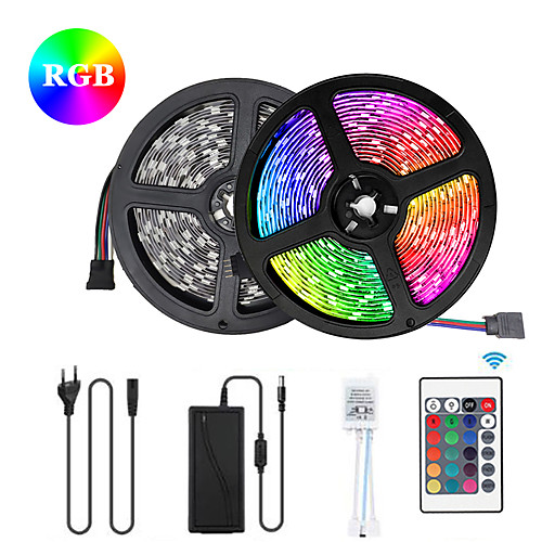 

2x5M Flexible LED Light Strips / Light Sets / RGB Strip Lights 300 LEDs SMD5050 10mm 1 12V 6A Adapter / 1 24Keys Remote Controller 1 set Multi Color Waterproof / Cuttable / Party 85-265 V