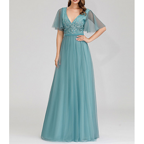 

A-Line V Neck Floor Length Chiffon Bridesmaid Dress with Tier