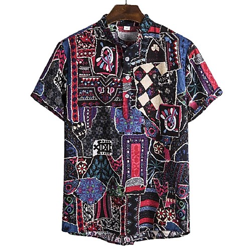 

Men's Daily Going out Basic / Elegant Shirt - Geometric / Abstract Print Rainbow