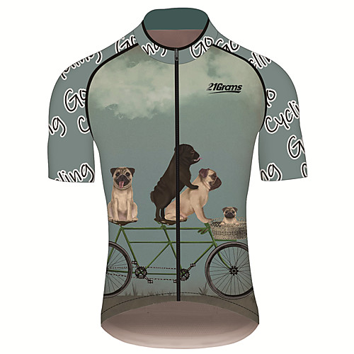 

21Grams Men's Short Sleeve Cycling Jersey 100% Polyester Forest Green Dog Animal Bike Jersey Top Mountain Bike MTB Road Bike Cycling UV Resistant Breathable Quick Dry Sports Clothing Apparel