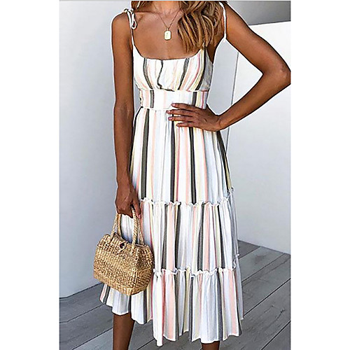 

Women's White Dress Sheath Striped Strap S M