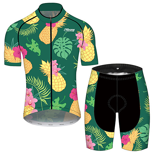 

21Grams Men's Short Sleeve Cycling Jersey with Shorts Black / Green Fruit Tropical Flowers Bike Clothing Suit UV Resistant Breathable 3D Pad Quick Dry Sweat-wicking Sports Fruit Mountain Bike MTB
