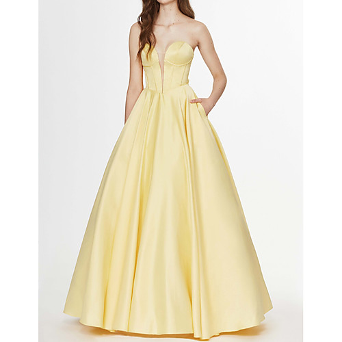 

Ball Gown Strapless Floor Length Satin Elegant / Yellow Engagement / Prom Dress with Bow(s) 2020