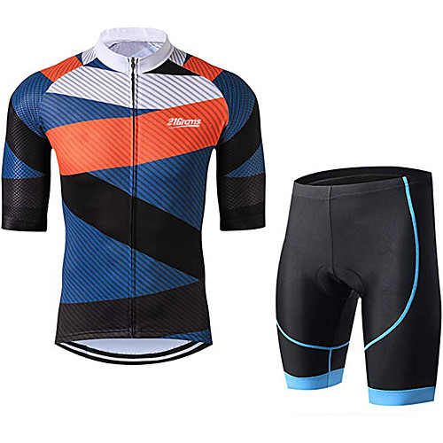 

21Grams Men's Short Sleeve Cycling Jersey with Shorts Bule / Black Stripes Bike Clothing Suit UV Resistant Breathable 3D Pad Quick Dry Sweat-wicking Sports Solid Color Mountain Bike MTB Road Bike