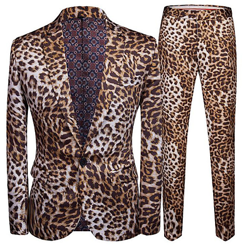 

Men's Plus Size Suits, Leopard Shirt Collar Polyester Light Brown / Slim