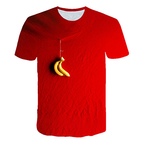 

Men's Daily Sports Basic / Exaggerated T-shirt - Color Block / 3D / Fruit Print Red