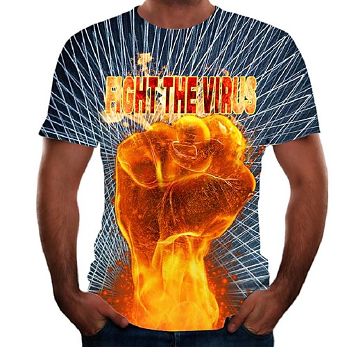 

Men's Daily Going out Basic / Street chic T-shirt - Color Block / Flame / Simulation Print Rainbow