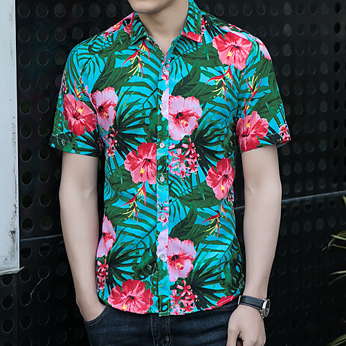 

Men's Daily Weekend Basic / Elegant Shirt - Floral / 3D Blue