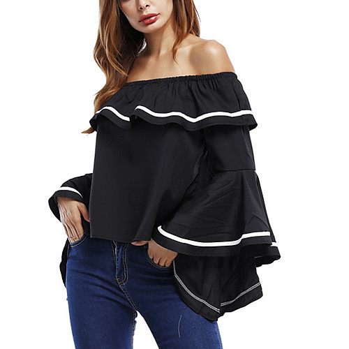 

Women's Daily T-shirt - Color Block Off Shoulder White