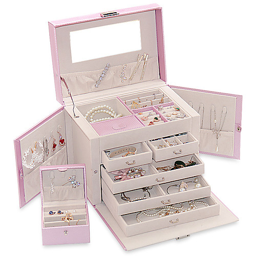 

Jewelry Box - Leather Blue, Pink 26.5 cm 19.5 cm 22 cm / Women's