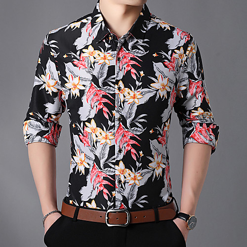 

Men's Daily Weekend Basic / Elegant Shirt - Floral / Color Block / 3D Black