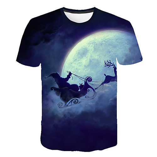 

Men's Daily Sports Street chic / Exaggerated T-shirt - 3D / Animal Deer / Santa Claus, Print Navy Blue