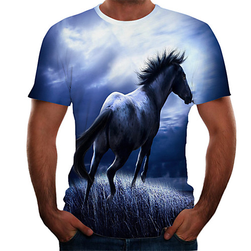 

Men's Daily Basic T-shirt - Color Block / 3D Print Royal Blue