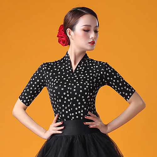 

Ballroom Dance Tops Women's Performance Ice Silk Pattern / Print / Ruching Half Sleeve Top