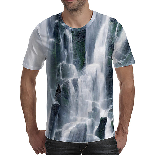 

Men's Holiday Going out Street chic / Exaggerated T-shirt - Geometric / Color Block / 3D Print Rainbow