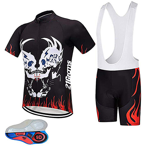 

21Grams Men's Short Sleeve Cycling Jersey with Bib Shorts Black / Red Skull Bike Clothing Suit UV Resistant Breathable 3D Pad Quick Dry Sweat-wicking Sports Solid Color Mountain Bike MTB Road Bike