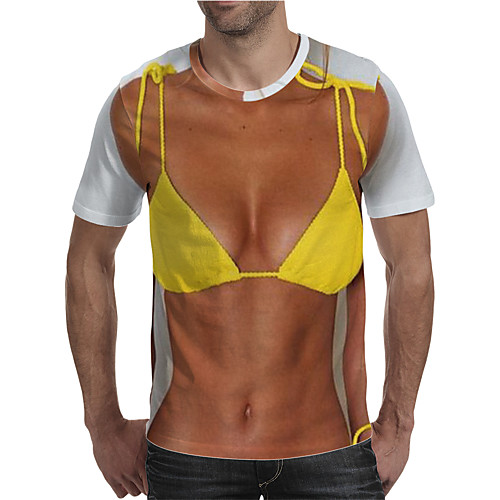 

Men's Holiday Going out Street chic / Exaggerated T-shirt - Geometric / Color Block / 3D Print Rainbow