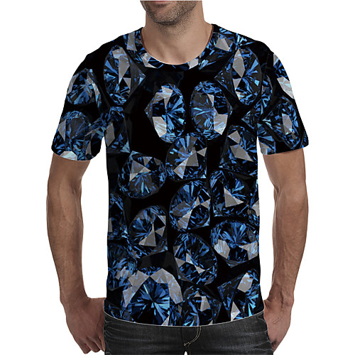 

Men's Holiday Going out Street chic / Exaggerated T-shirt - Geometric / Color Block / 3D Print Rainbow