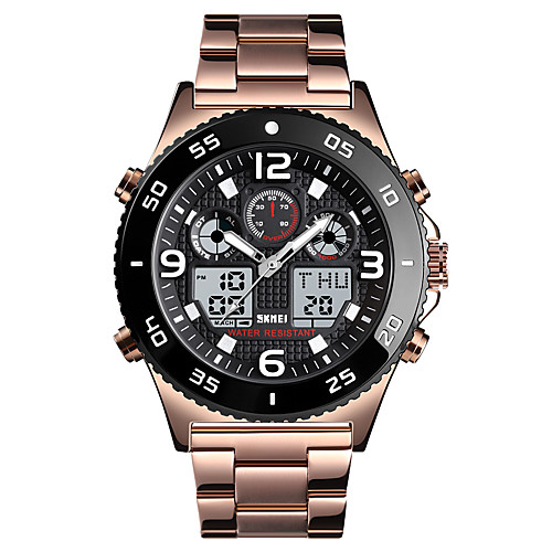 

SKMEI Men's Sport Watch Quartz Modern Style Sporty Stainless Steel Black / Silver / Rose Gold 50 m Calendar / date / day Chronograph Alarm Clock Analog - Digital Outdoor Army - Gold Silver Black One