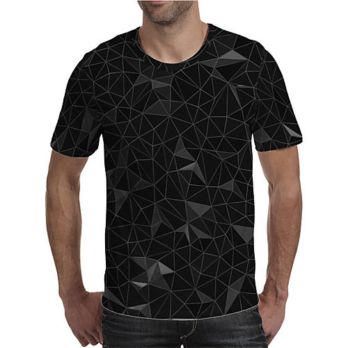 

Men's Holiday Going out Street chic / Exaggerated T-shirt - Geometric / Color Block / 3D Print Rainbow