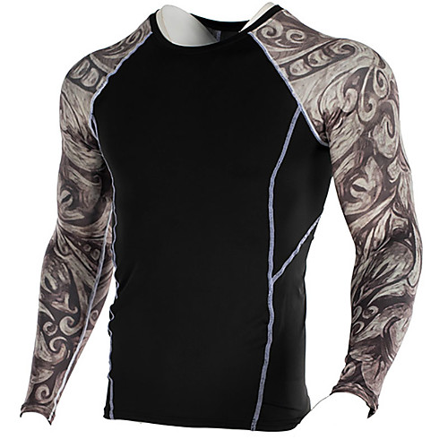 

Men's Patchwork Compression Shirt Running Shirt Running Active Training Jogging Windproof Breathable Soft Sportswear Compression Clothing Top Long Sleeve Activewear Stretchy