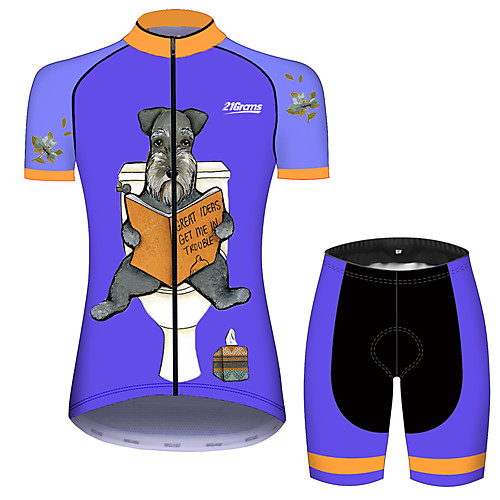 

21Grams Women's Short Sleeve Cycling Jersey with Shorts Black / Blue Dog Animal Floral Botanical Bike Clothing Suit Breathable 3D Pad Quick Dry Ultraviolet Resistant Sweat-wicking Sports Dog Mountain
