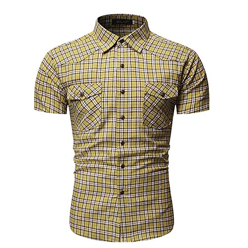 

Men's Daily Work Basic / Elegant Shirt - Striped / Check / Solid Colored Yellow