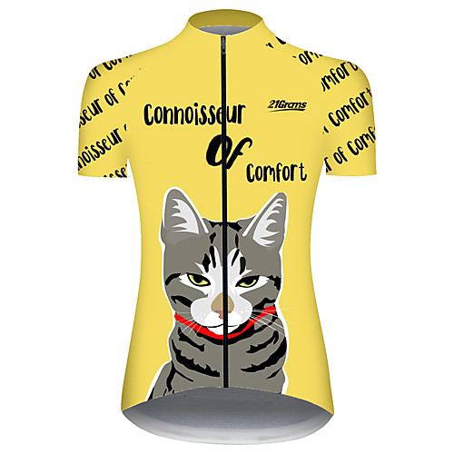

21Grams Women's Short Sleeve Cycling Jersey 100% Polyester Black / Yellow Cat Animal Bike Jersey Top Mountain Bike MTB Road Bike Cycling UV Resistant Breathable Quick Dry Sports Clothing Apparel