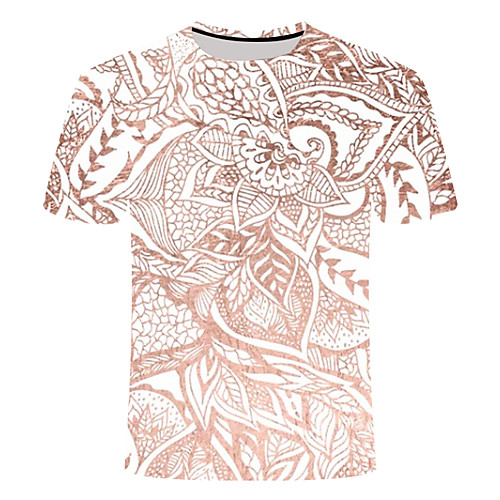 

Men's Daily Going out Basic T-shirt - 3D / Abstract Tropical Leaf, Print Khaki