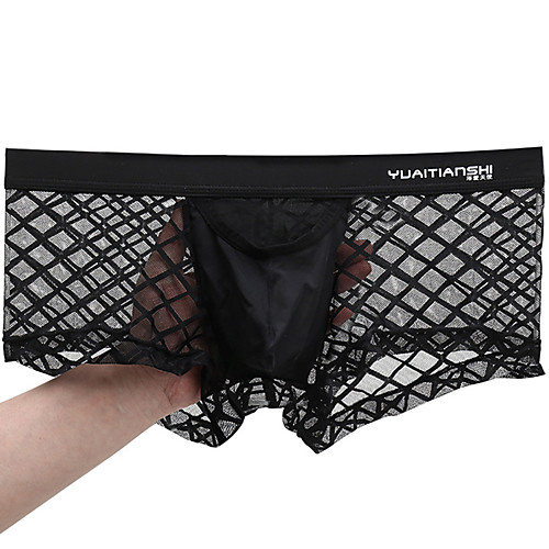 

Men's Mesh Boxers Underwear - Normal Low Waist Black White Yellow S M L