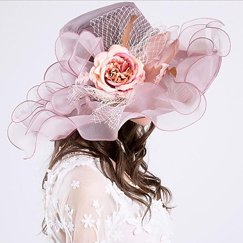 

Vintage Style Fashion Tulle / Organza Hats / Headwear with Feather / Bowknot / Flower 1 Piece Wedding / Outdoor Headpiece