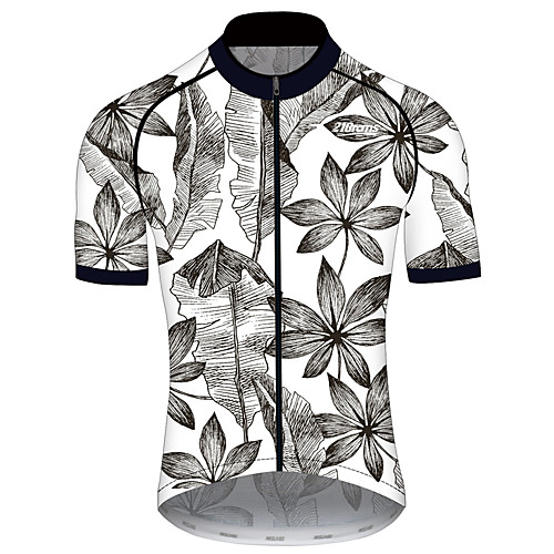 

21Grams Men's Short Sleeve Cycling Jersey 100% Polyester GrayWhite Leaf Floral Botanical Tropical Flowers Bike Jersey Top Mountain Bike MTB Road Bike Cycling UV Resistant Breathable Quick Dry Sports