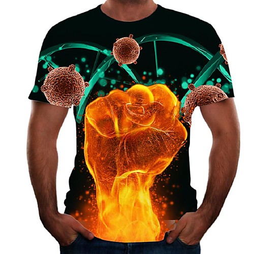 

Men's Daily Going out Basic / Street chic T-shirt - Color Block / Flame / Simulation Print Rainbow