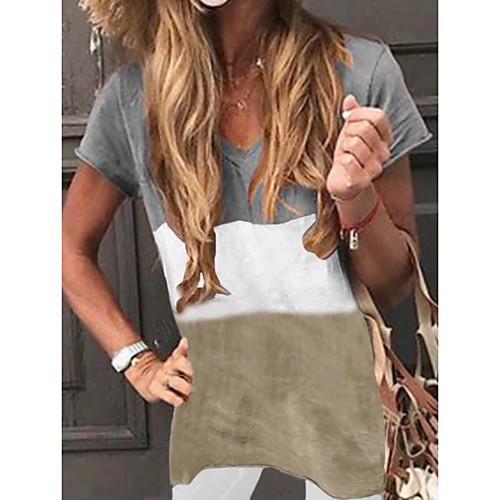 

Women's Daily T-shirt - Color Block Khaki