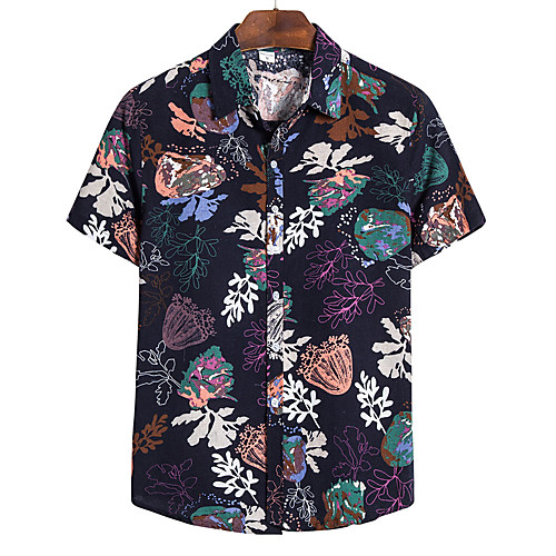 

Men's Floral Tropical Leaf Print Shirt Hawaiian Going out Rainbow