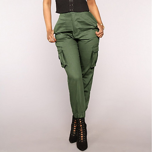 

Women's Basic Chinos Pants - Solid Colored Army Green Khaki Black S M L