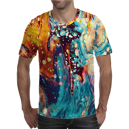 

Men's Holiday Going out Street chic / Exaggerated T-shirt - Geometric / Color Block / 3D Print Rainbow