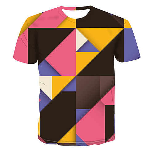 

Men's Club Weekend Street chic / Punk & Gothic T-shirt - Geometric / 3D / Abstract Print Rainbow