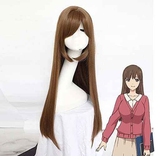 

Cosplay Domestic Girlfriend Hina Tachibana Cosplay Wigs Women's Side bangs 28 inch Heat Resistant Fiber kinky Straight Brown Brown Anime