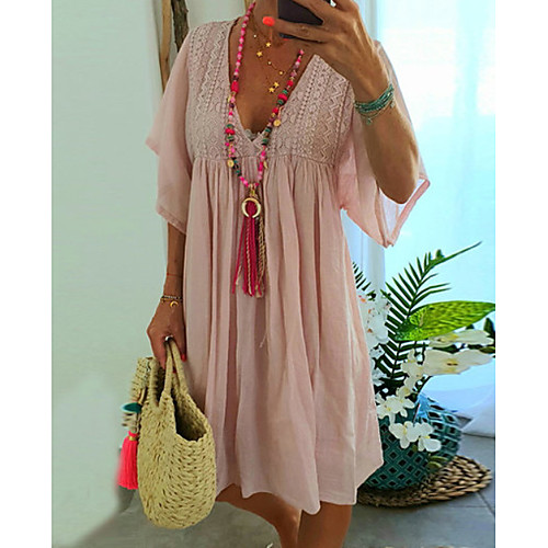 

Women's Blushing Pink Dress Sheath Solid Color Deep V XL XXL Loose