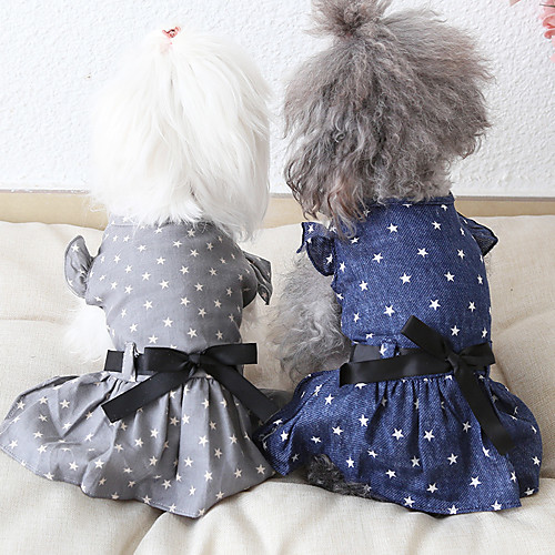 

Dog Costume Dress Dog Clothes Breathable Blue Gray Costume Beagle Bichon Frise Chihuahua Fabric Bowknot Stars Casual / Sporty Cute XS S M L XL