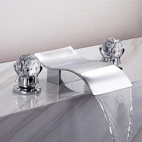 

Bathroom Sink Faucet - Waterfall / Widespread Chrome Widespread Two Handles Three HolesBath Taps