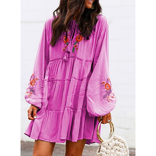 

Women's Purple Yellow Dress Shift Floral S M Loose / Cotton