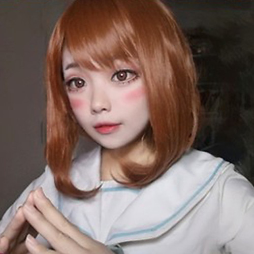 

My Hero Academia Boko No Hero Ochaco Uraraka Cosplay Wigs Women's Bob Straight bangs 14 inch Heat Resistant Fiber kinky Straight Brown Brown Anime