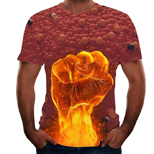 

Men's Daily Going out Basic / Street chic T-shirt - Color Block / Flame / Simulation Print Rainbow