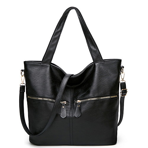 

Women's Zipper PU Top Handle Bag Solid Color Black