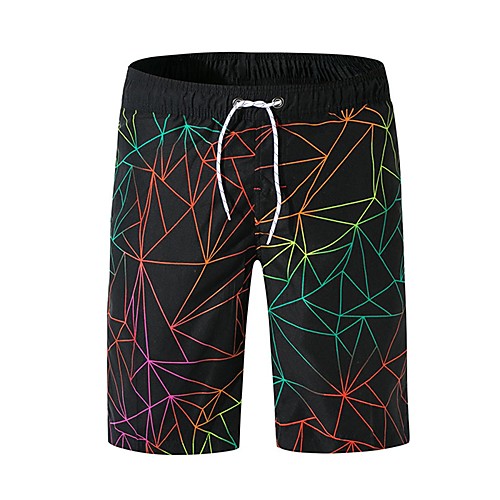 

Men's Sporty Basic Black Swim Trunk Beach board shorts Swimwear Swimsuit - Geometric Lace up Print M L XL Black