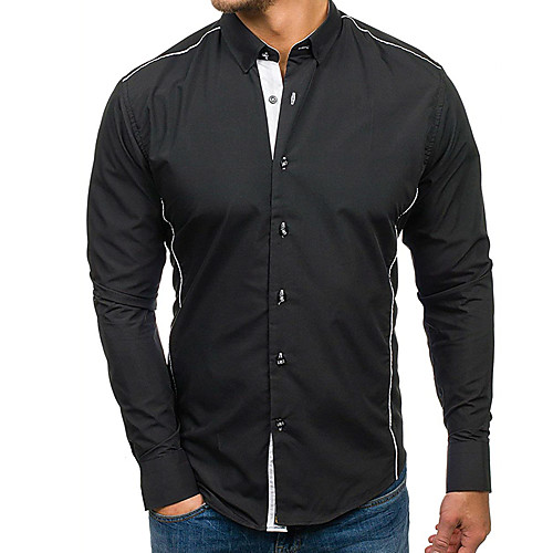 

Men's Daily Work Basic Shirt - Striped / Solid Colored Black