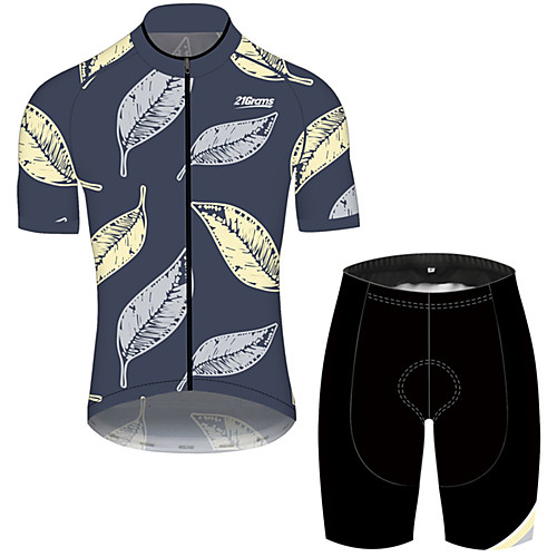 

21Grams Men's Short Sleeve Cycling Jersey with Shorts BlueYellow Leaf Floral Botanical Bike Clothing Suit UV Resistant Breathable 3D Pad Quick Dry Sweat-wicking Sports Solid Color Mountain Bike MTB