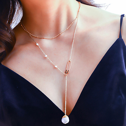 

Women's Pendant Necklace Necklace Layered Necklace Stacking Stackable Lucky Classic Baroque Fashion Cute Pearl Chrome Gold 45 cm Necklace Jewelry 1pc For Wedding Engagement Birthday Party Beach